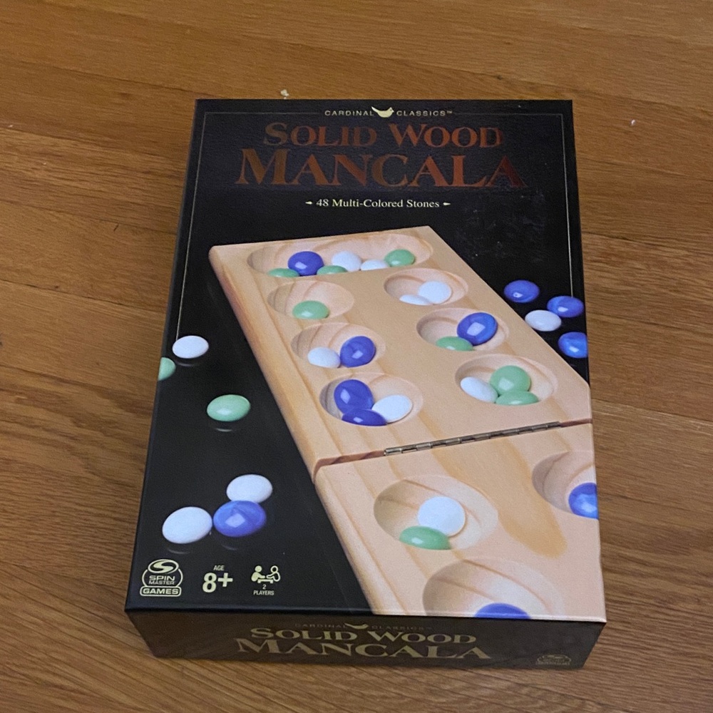 Wooden Mancala Game with Colorful Stones
